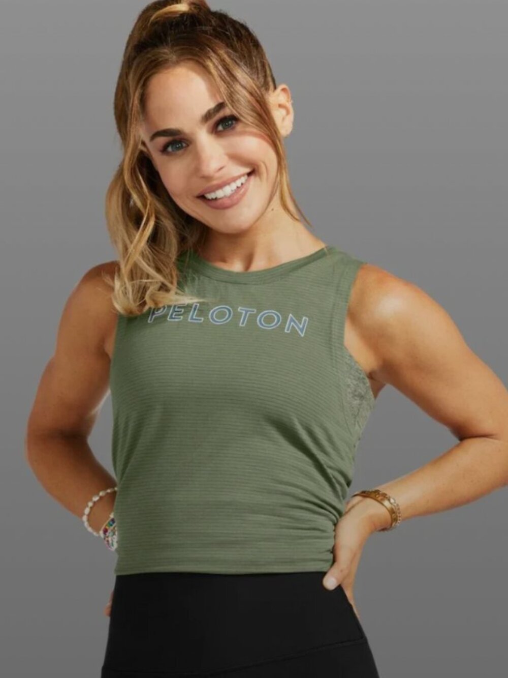 Peloton Lite Lines Cut Away Muscle Tank, olive green, Small